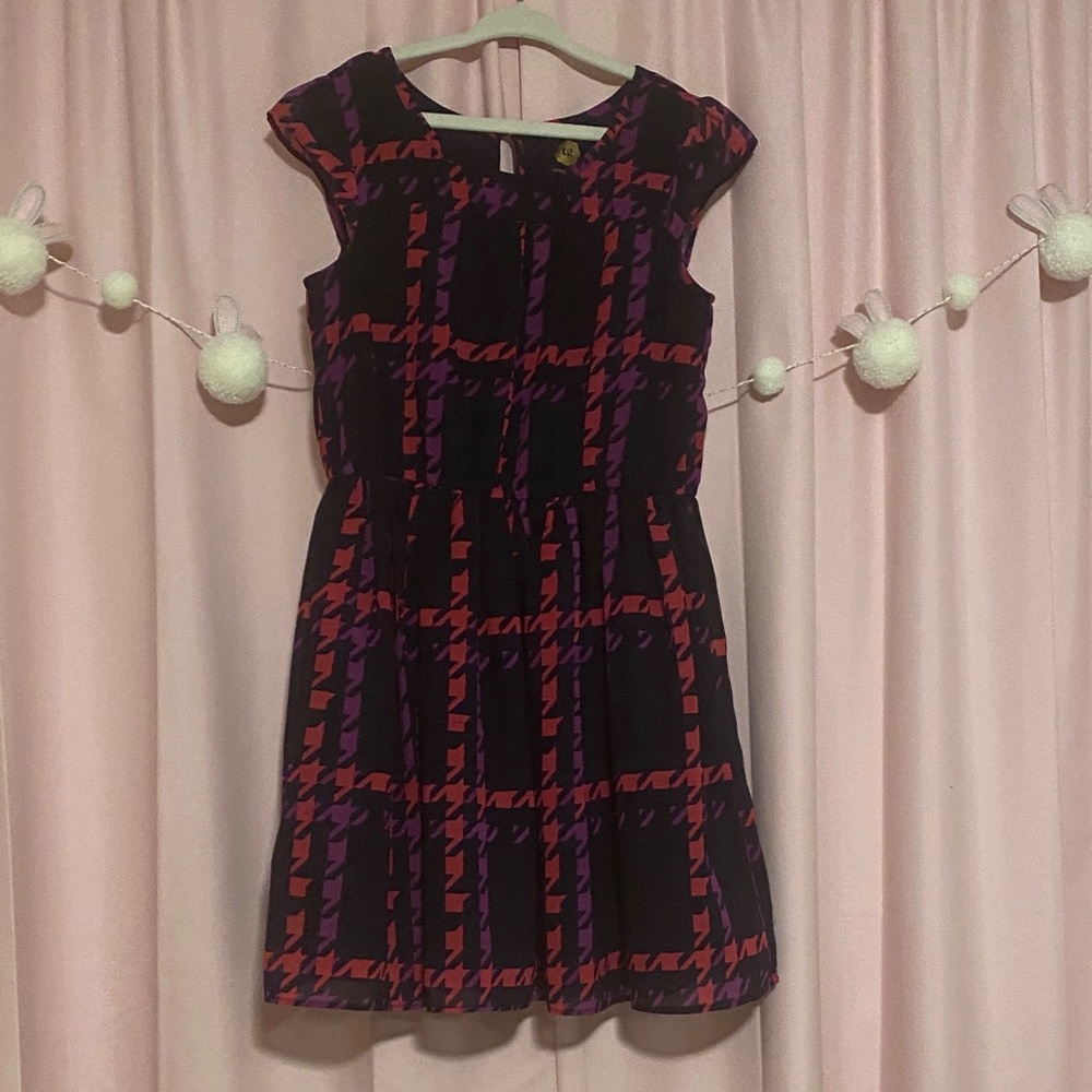 Total Girl Navy and Pink Checkered Dress